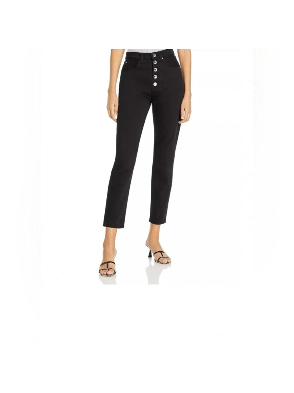 Nwt WEWOREWHAT Denim THE DANIELLE with crystal button fly pants in Black Size 30